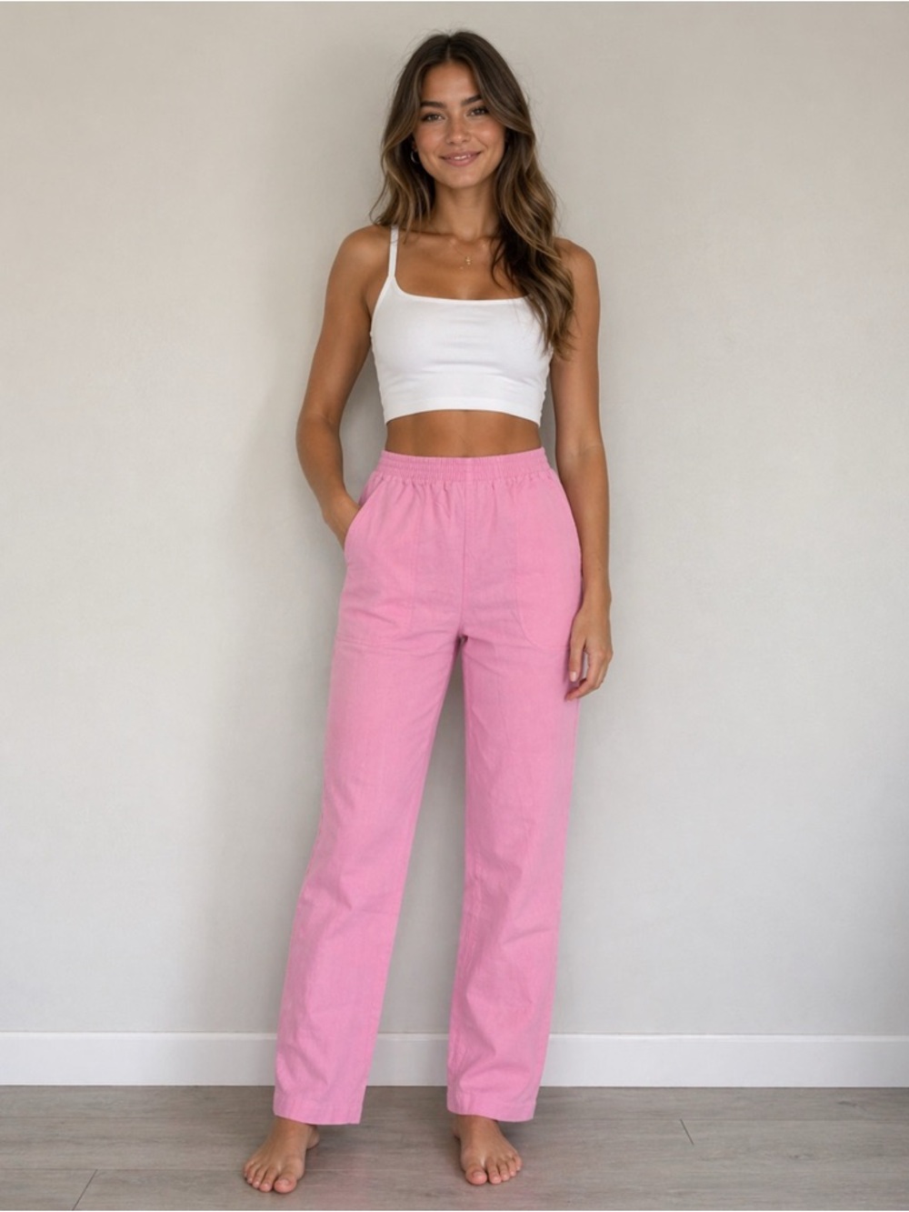 Vintage Pink Cotton Casual Pants